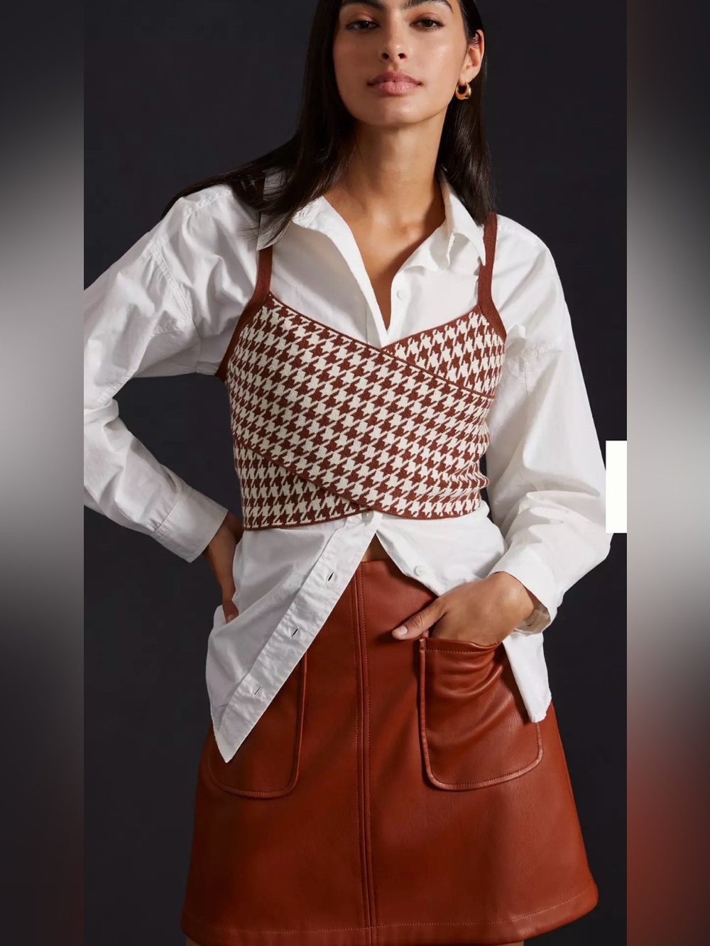 Maeve Criss-Cross Sweater Cami – Brown & Cream – Size Large NWT